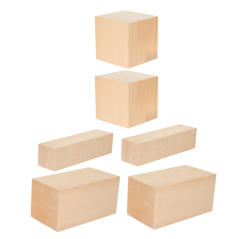 

6pcs Unfinished Basswood Blocks For Crafts Natural Wooden Rectangles Diy Carving Blanks Light Yellow Woodworking Art Craft