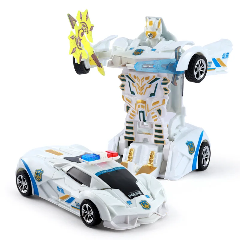 Robot de déformation de Collision à un bouton, jouet de Simulation de véhicule de Police 2 en 1, Robot de déformation de paume, figurine d'action de voiture à inertie