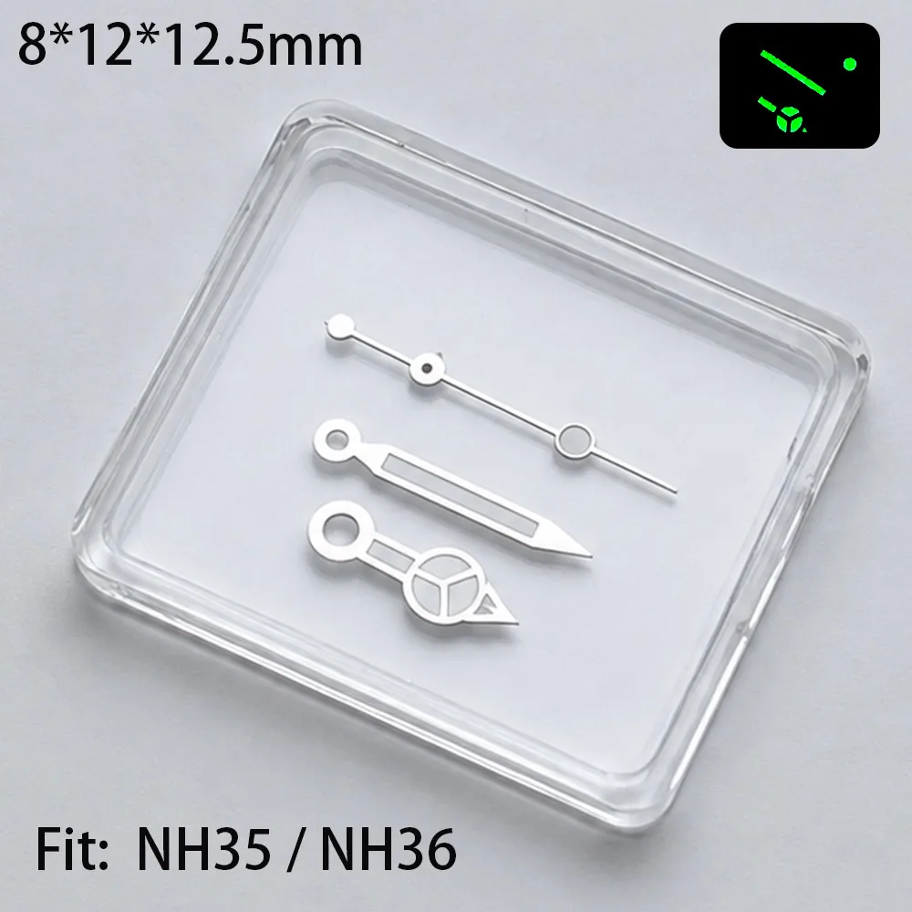 12,5 mm silberne Uhrzeiger, blau und grün, grün leuchtend, passend für NH35 NH36 M8205 8215 821A DG 2813 3804 ETA 2824 2836 Uhrwerk – Detail 4