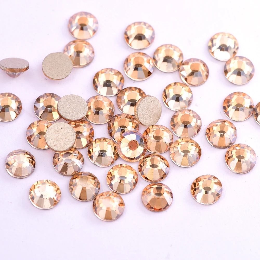 Oleeya P22 Golden Shadow SS3-SS30 Glass Crystal Rhinestones Gold Flatback Strass Stones Nail Art Accessories DIY Decoration