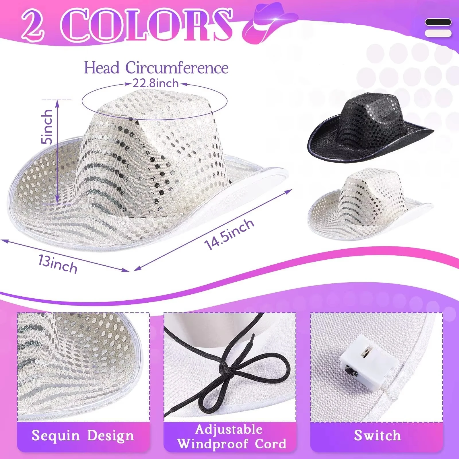 1652 10 Pcs Wedding Light Up Cowboy Hat Led Cowboy Hat Lights Cowboy Cowgirl Cowboy & Cowgirl Western Party LED NEON Light Summer Night  main image 4