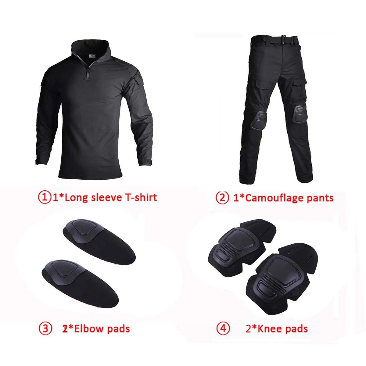 Militärisches taktisches Set für Herren, atmungsaktiv, langärmelig, T-Shirts + gerade Cargohose mit mehreren Taschen, 2-teiliger Anzug, Armee-Camouflage-Set – Detail 6