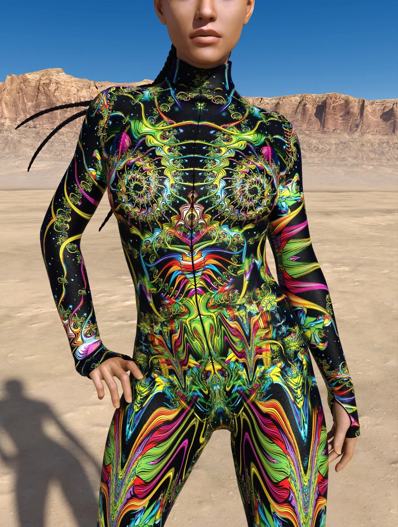 Damen Mehrfarbiger 3D-Druck Festtagsparty Regenbogen Sexy Enger Bodysuit Punk Cosplay Kostüm Performance Romper – Detail 23
