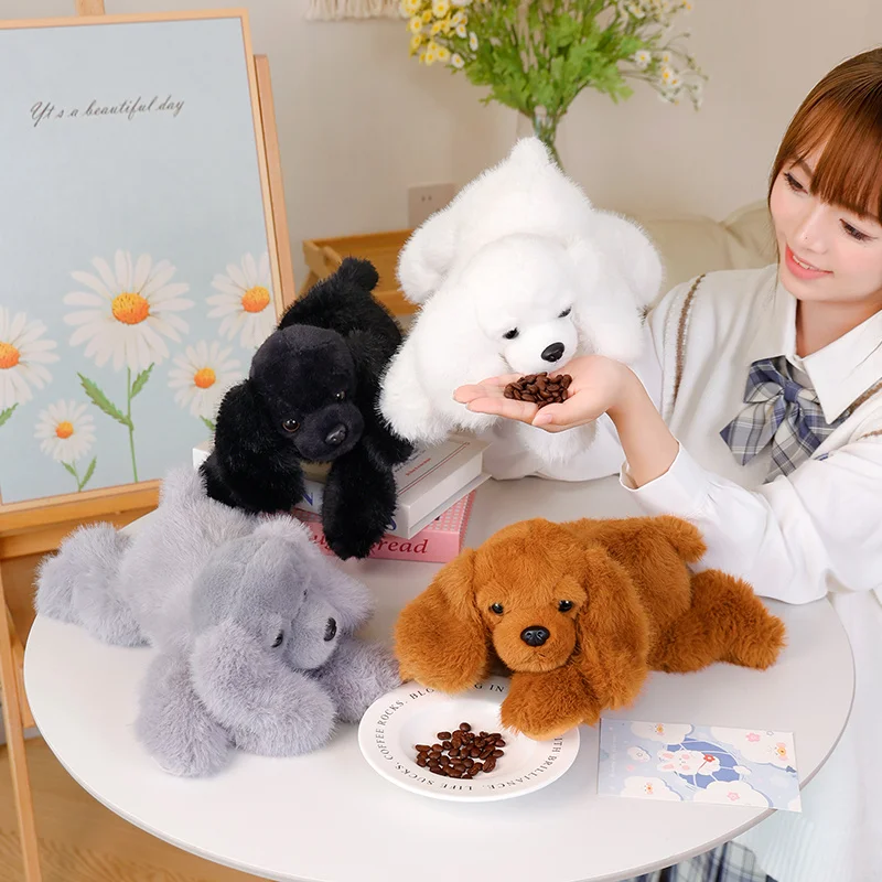 Simulation Pet Cute Lying Dog Plush Toys Kawaii Stuffed Animal Lifelike Puppy Dolls Sofa Pillow Cushion for Kids Girls Gift Deco