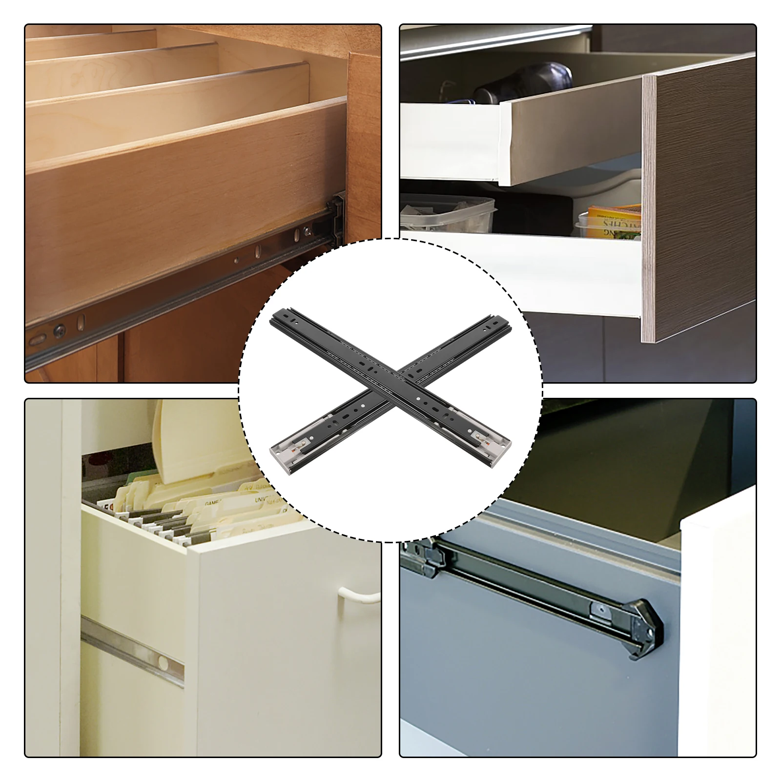 

16 Inch Drawer Slides Side Mount Hardware Guide Rail Full Extension Steel Track Buffer Damping Design Soft Close Smooth