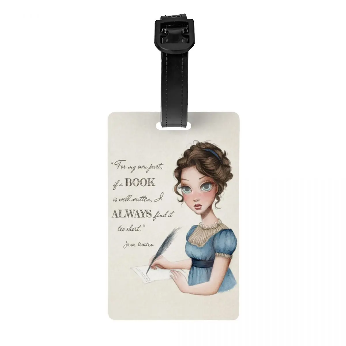 Custom Jane Austen Writing Book Luggage Tag With Name Card Writer Novel Privacy Cover ID Label for Travel Bag Suitcase