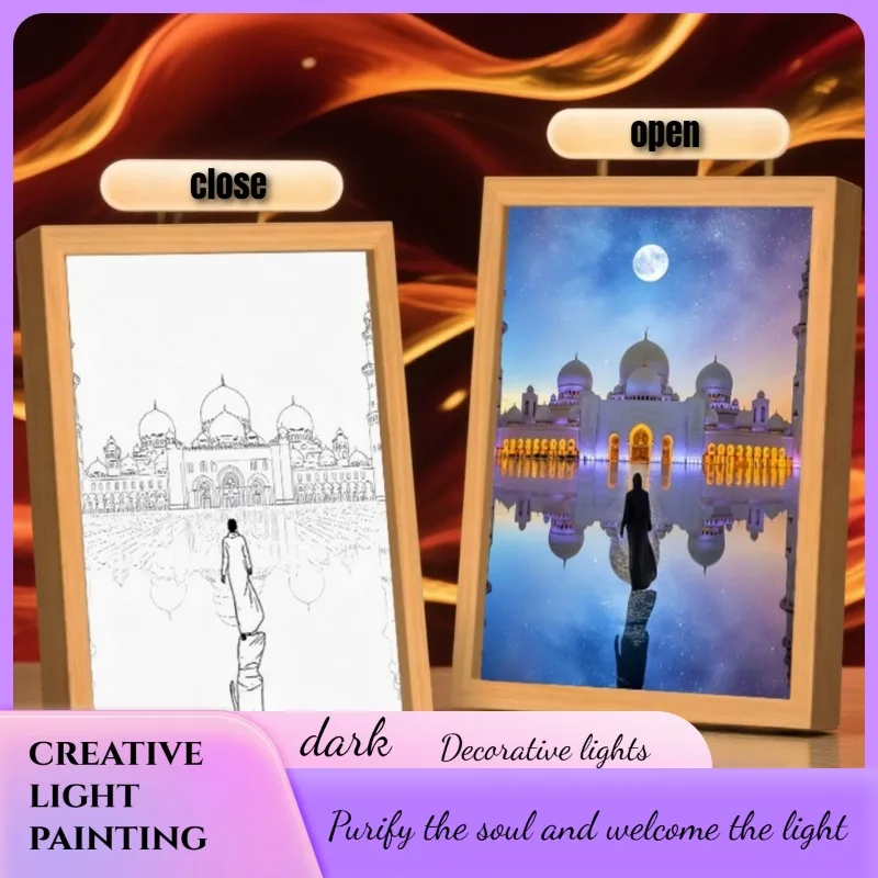

Креативная световая картина, акриловая Коран, Святая Земля, халяль, освещающая темное художественное украшение, ночник, фоторамка, набор веры, стола