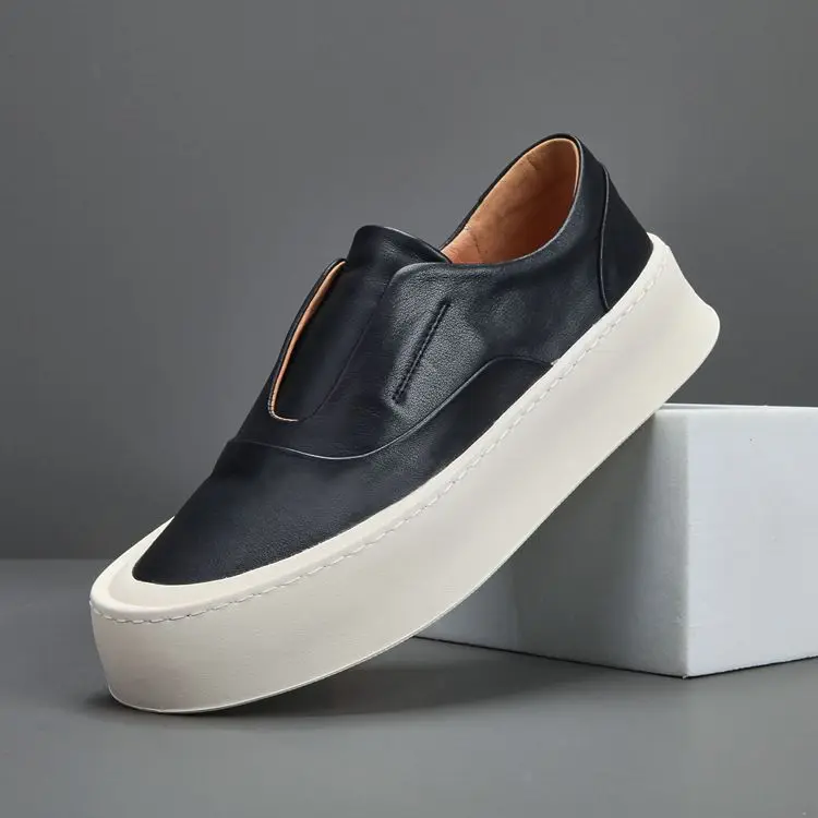 

Европейские повседневные модные туфли на толстой подошве с одной шнуровкой, увеличивающие рост, универсальные, дышащие, из натуральной кожи.