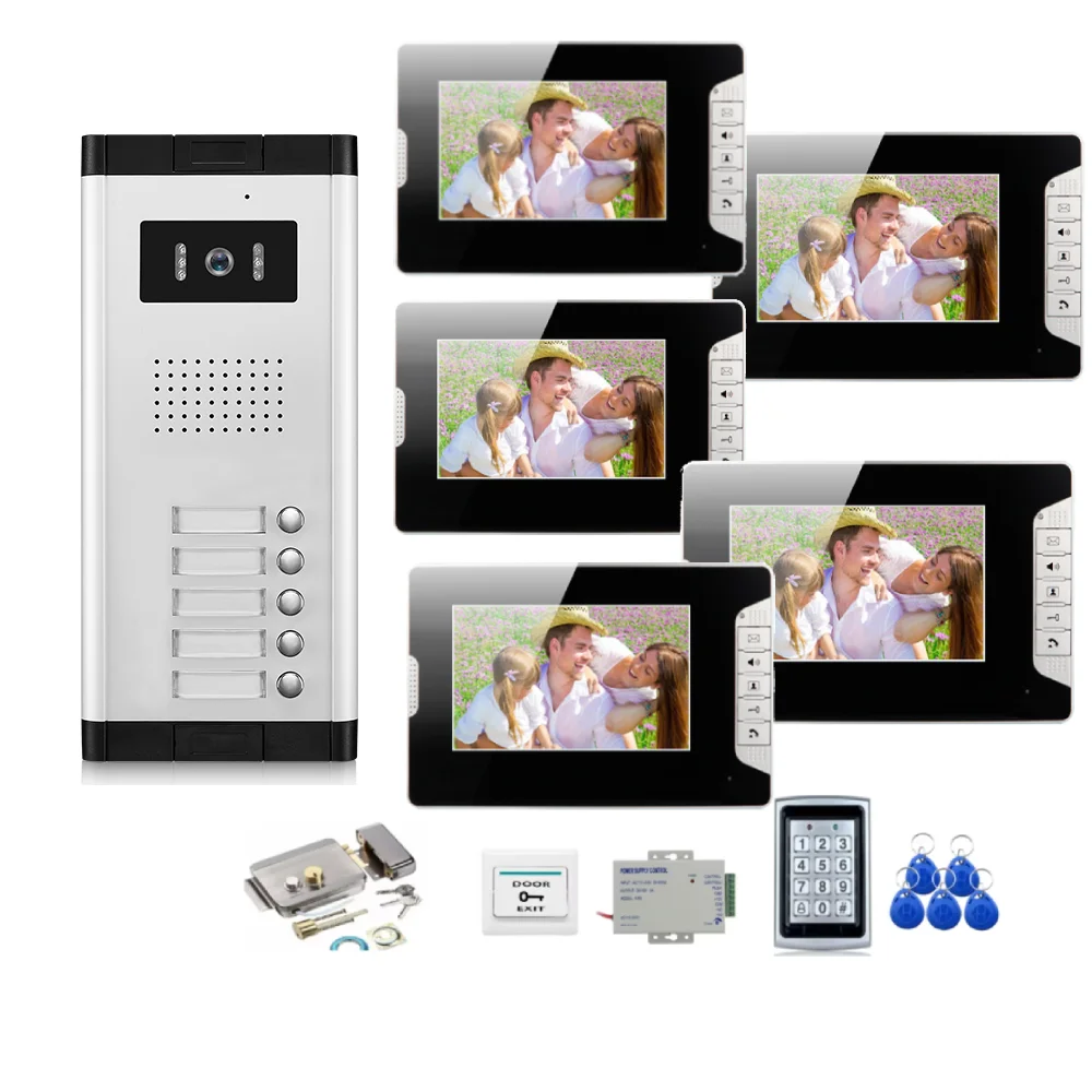 2-12Unit อาคารวิดีโอ Intercom 7 "Video Doorbell ระบบกล้องสําหรับ Apartment ป้องกันรหัสผ่าน RFID ปลดล็อกโทรศัพท์ประตูวิดีโอ