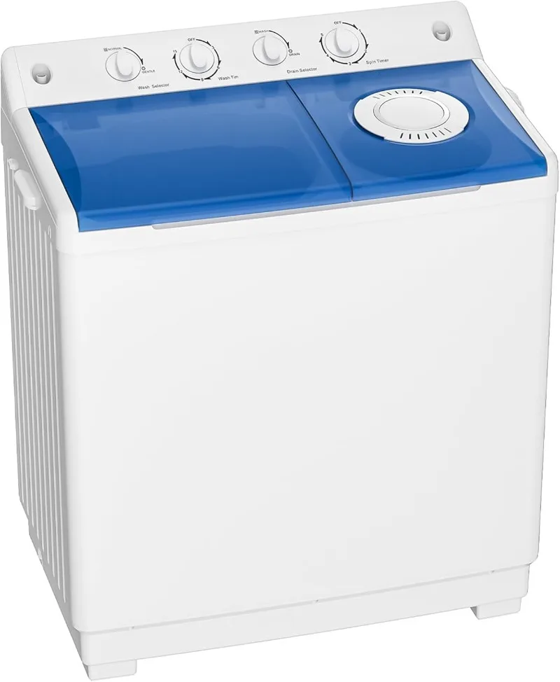 Portable Washing Machine, 40lbs Twin Tub Washer Mini Compact Laundry Machine with Drain Pump, Semi-automatic 24lbs Washer