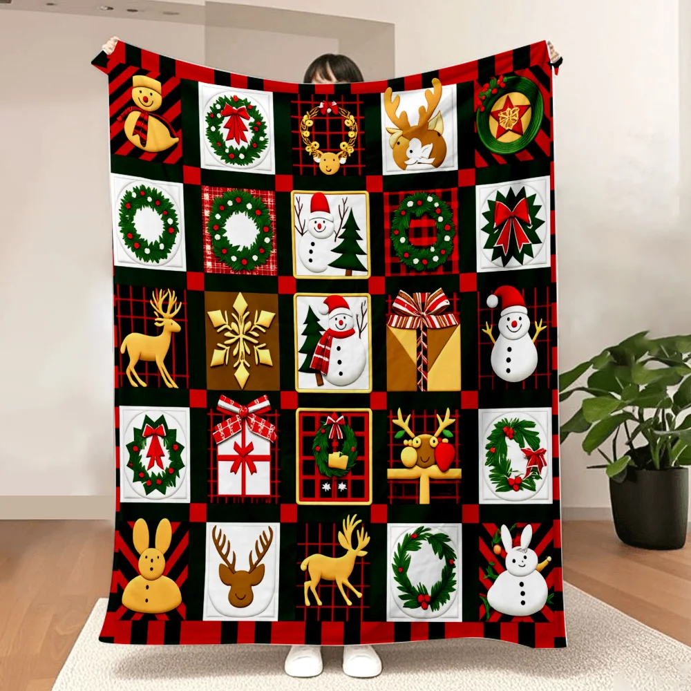 1PC Christmas Patchwork Plaid Print Blanket – Made of soft flannel, perfect for the sofa or bed. Ideal for Christmas decorations