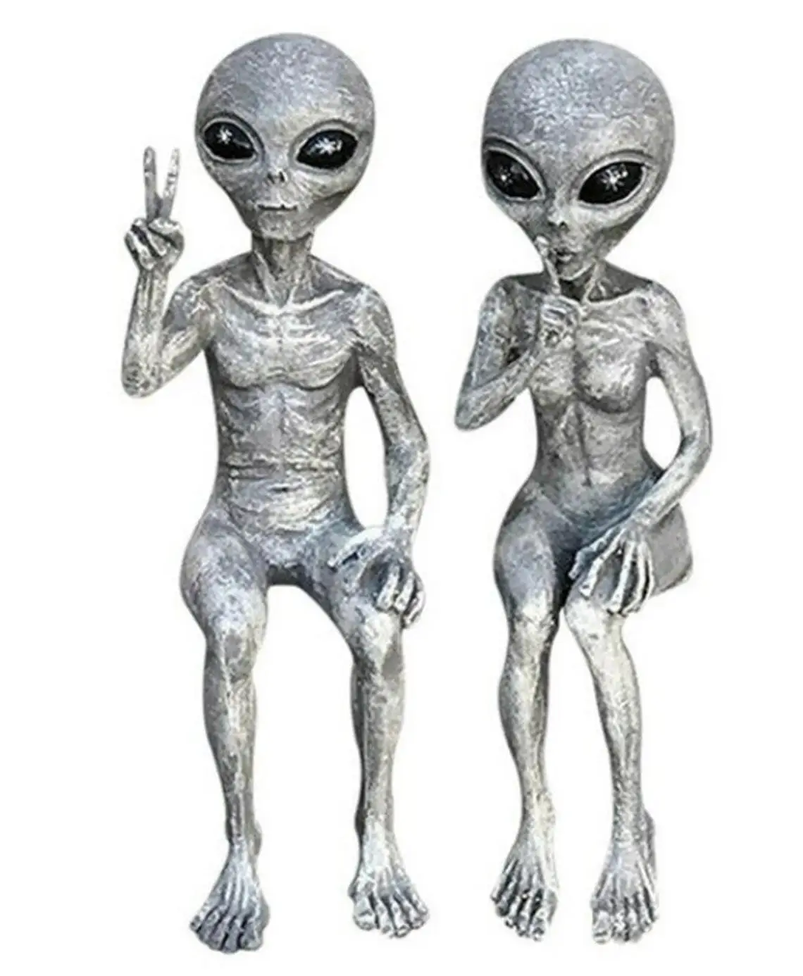 2Pcs Resin Alien Statues Peace Alien Figurines Halloween Home Decor Funny Sculpture Gift for Space Lovers Outdoor Desktop Orname view 4