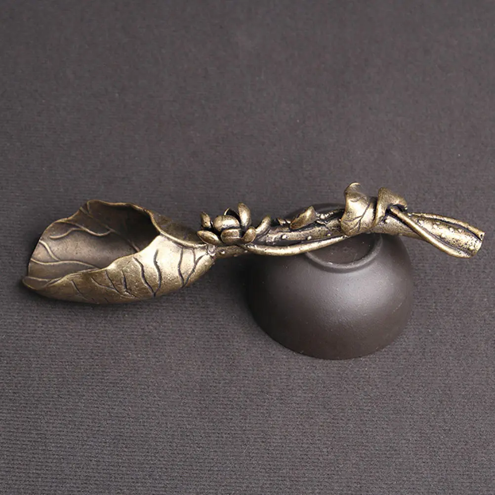 

1pcs Brass Small Spoon Retro Lotus-Shaped Tea Scoop For Loose Tea Coffee Kitchen Tool Chinese Style Teaware Vintage Table