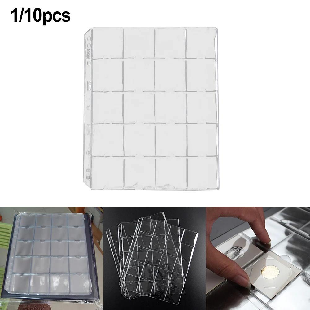 1/10 Sheets 20 Pockets Clear PVC Coin Holder Page Album For Coin Collection For Storing,tokens,medals