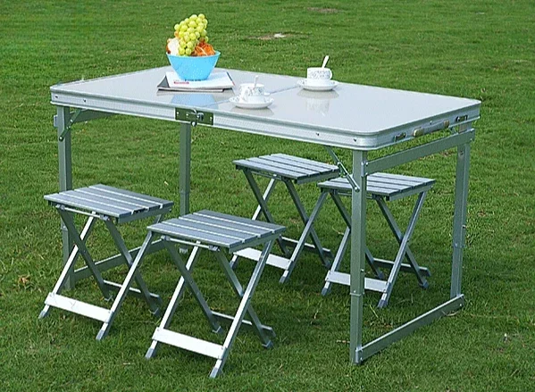 Portable Foldable Camping Table Aluminum Alloy Desk And Chairs Set Outdoor Lightweight  Table For Fishing BBQ Picnic 120x60/70cm