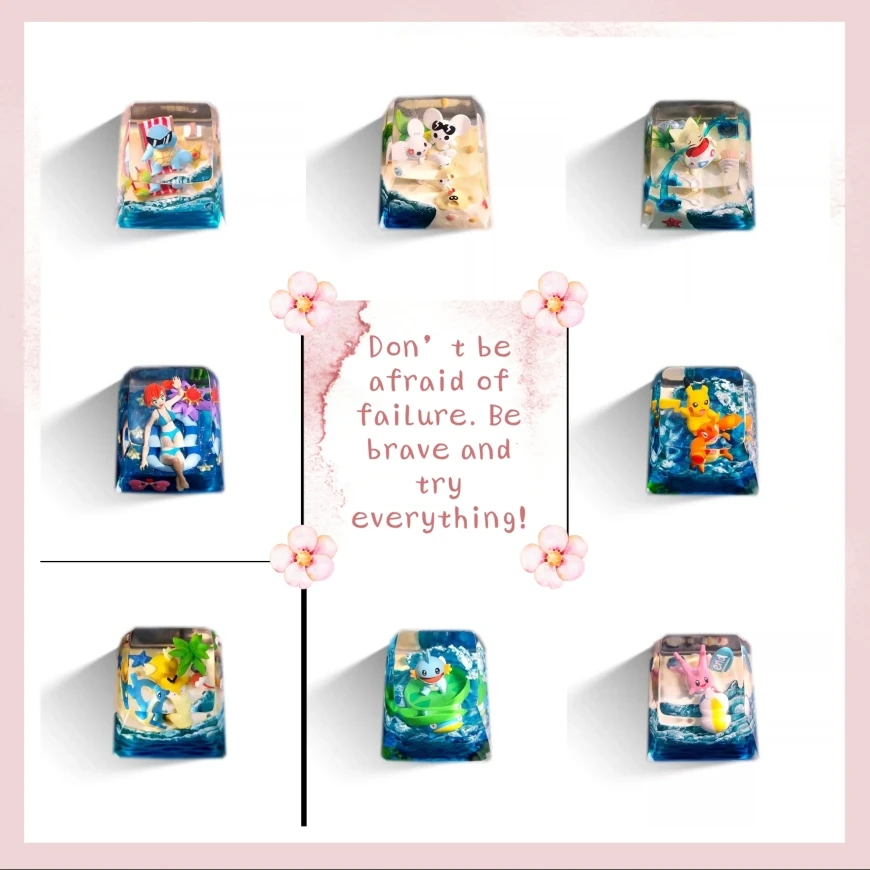 

PTCG Pokemon Keycap Mechanical Keyboard Resin Transparent Stereoscopic Keycap Beach series Togepi Squirtle Maushold Wave 4