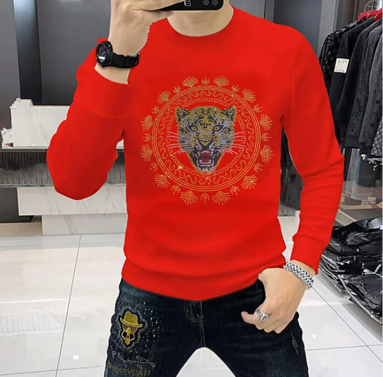 

Casual Fashion Designer Rhinestone Pullover Sweatshirts Streetwear Men's Clothing