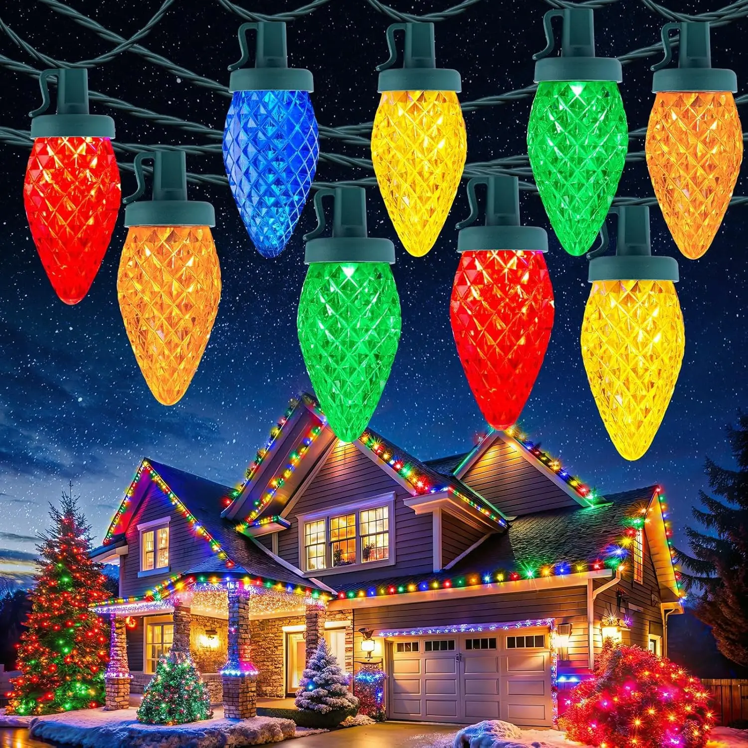 Outdoor C9 Christmas Lights, Multicolor 114FT String Light Set with 150 LED C9 Bulbs