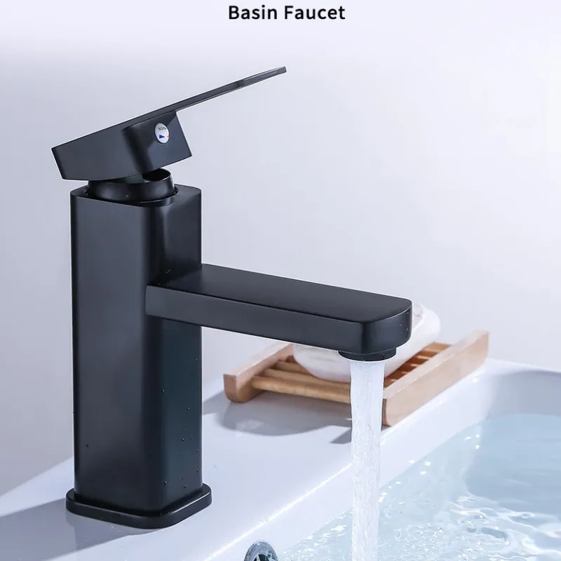 ABS Bathroom Faucet Hot Cold Mixer Tap Deck Mounted Basin Faucets Black Square Washbasin Sink Bathtub Faucet