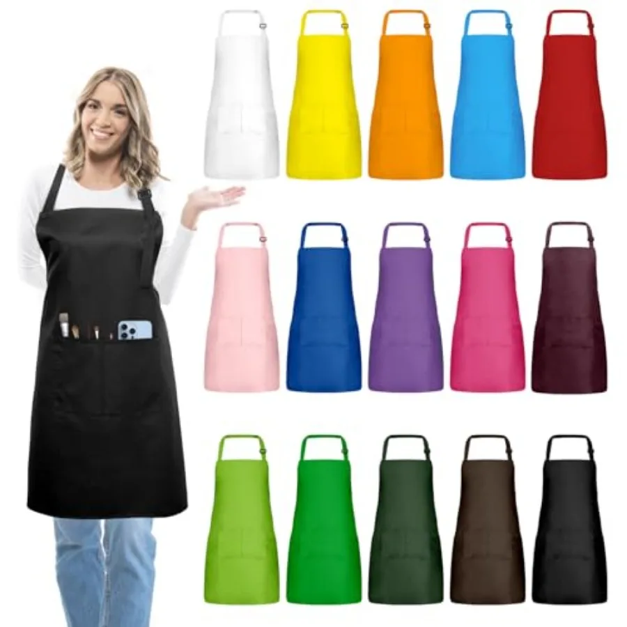 

15 Pcs Adult Aprons Bulk with Pockets Adjustable Bib Chef Apron for Women Men Painting Cooking Crafting S/L