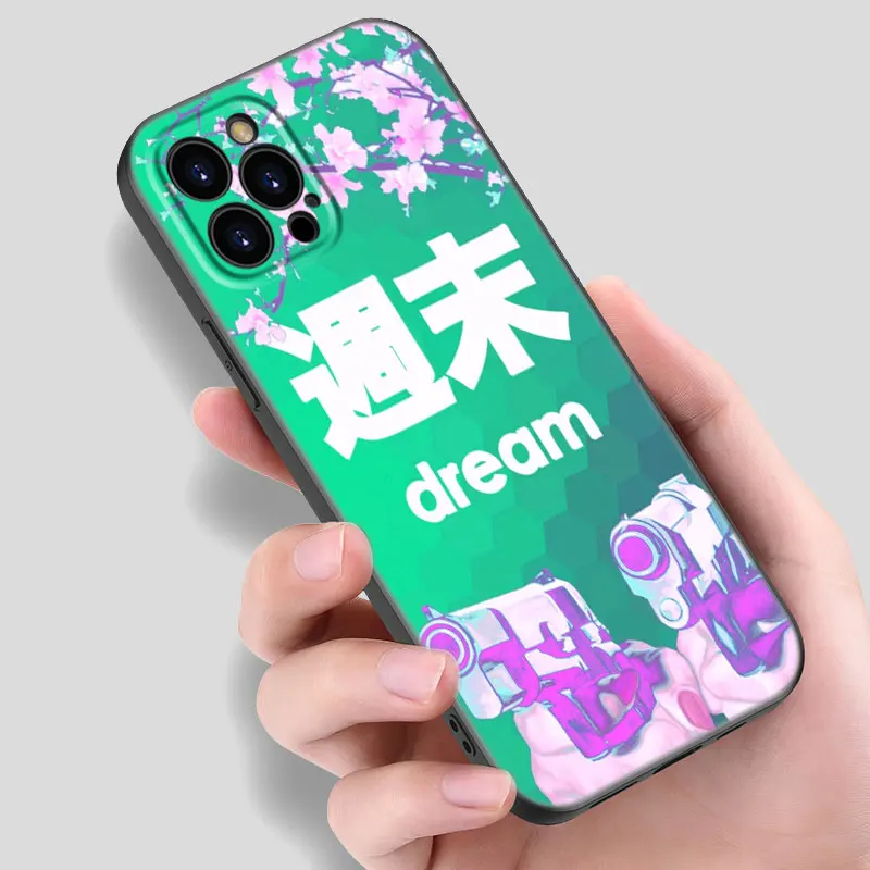 Anime Vaporwave Glitch Black Silicone Phone Case For Apple iPhone 12 13 Mini 11 14 15 Pro Max 7 8 Plus X XR XS SE 2020 2022