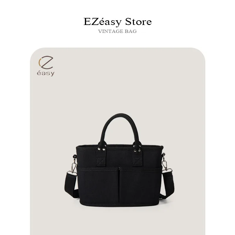 EZeasy Light Luxury Niche Designer Bags for Women Solid Canvas Tote Bag Vintage Versatile Handbag Shoulder Bag Crossbody Bag