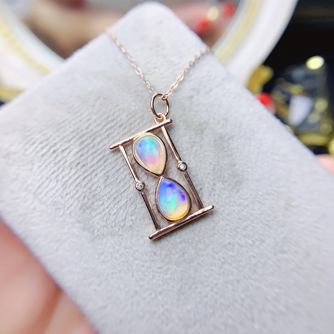 Fashon 925 Silver Hourglass Pendant 4x6mm 100% Natural Opal Pendant 18K Gokd Plating Opal Jewelry Gift for Woman