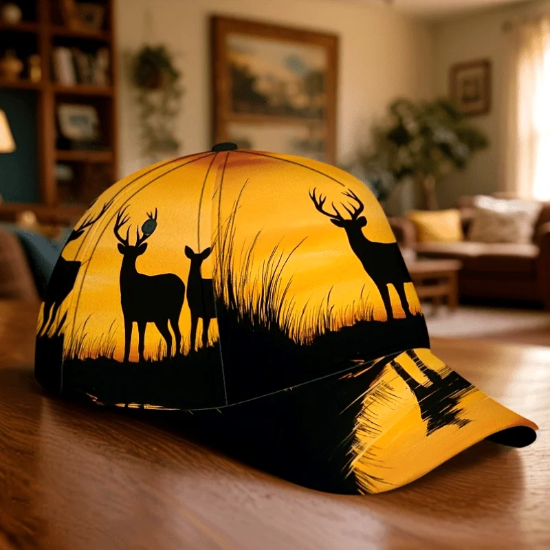 

Бейсболка с принтом Deer Sunset Reflection. Красочная кепка-снепбэк с изображением оленя в полный рост. Легкая и регулируемая.