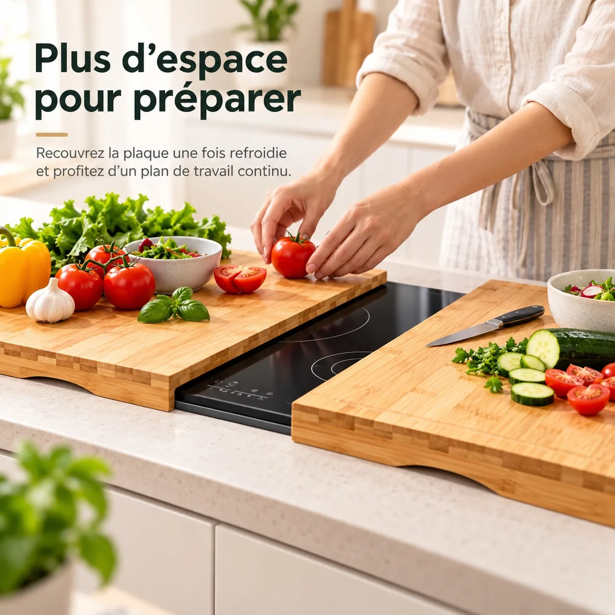 Juego de 2 tablas de cortar de bambú natural para cubrir la encimera de la cocina, con ranura para recoger el jugo, dimensiones: 28 x 27 x 4 cm por unidad.