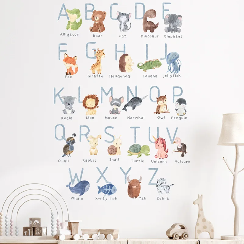 26 English Letter Wall Stickers English Word Cartoons Animal Wallpaper Children's Room Early Education Nursery Teaching Decals