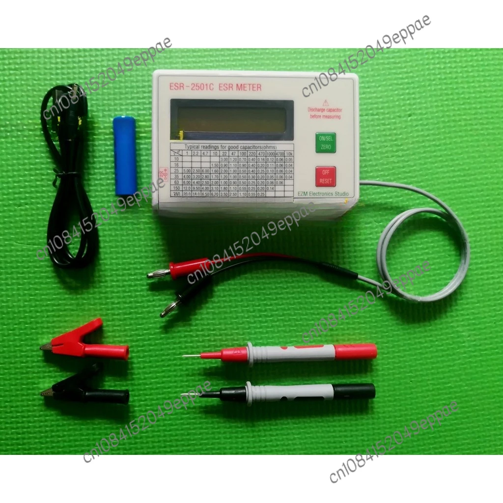 New ESR2501C Capacitor ESR DCR Tester Test In Circuit Capacitance Meter With Test Leads Clip Battery