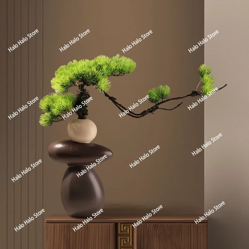 New Chinese vase simulation welcome pine zen ornament living room entrance office bonsai green plants hotel decoration