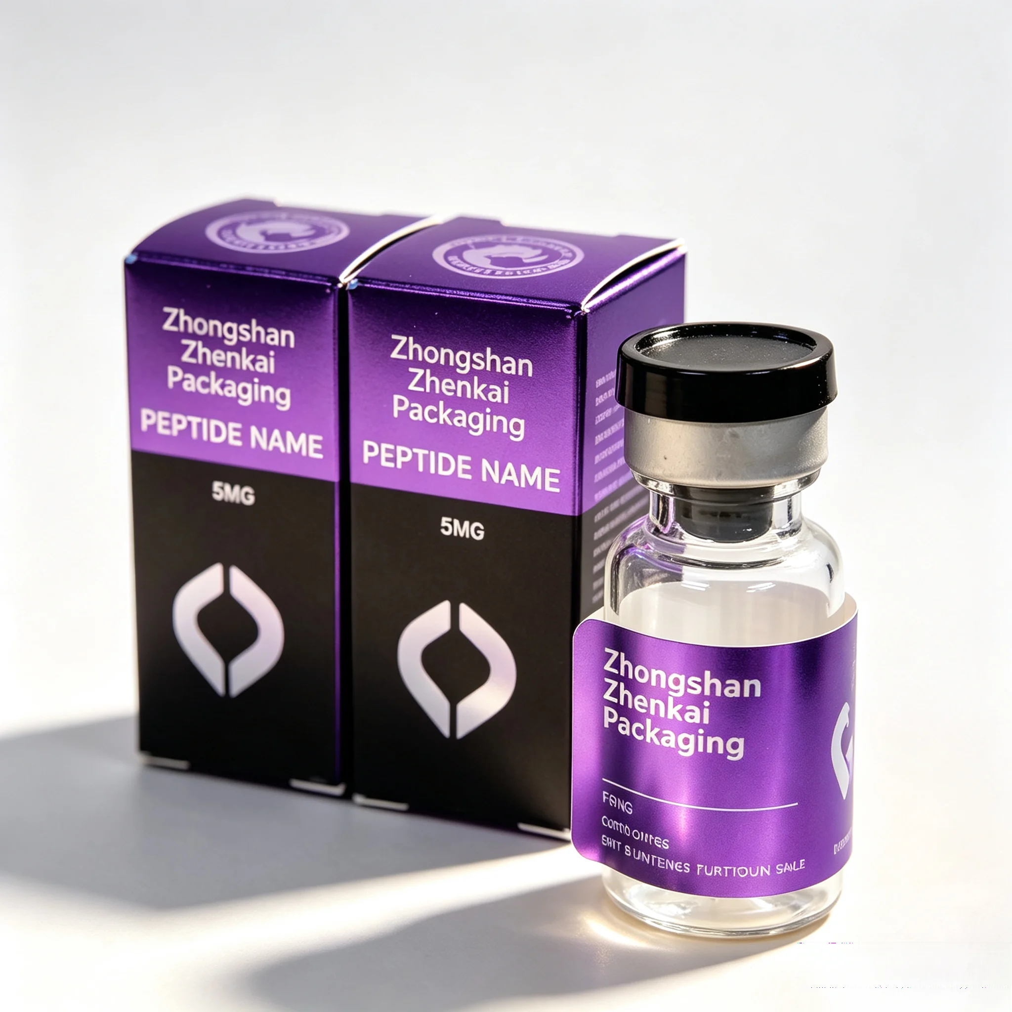 Custom Waterproof Printed Sticker Labels Matched Silver Hot‑Stamping Peptide Vial Boxes Suitable for 3ml 10ml Body Fitness Agent
