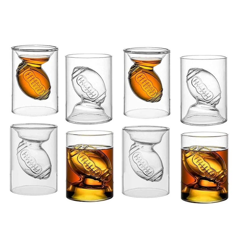 Football Reversible Shot Glasses + 3D Relief Football Ball Shape Inside Transparent Shot Glasses Set