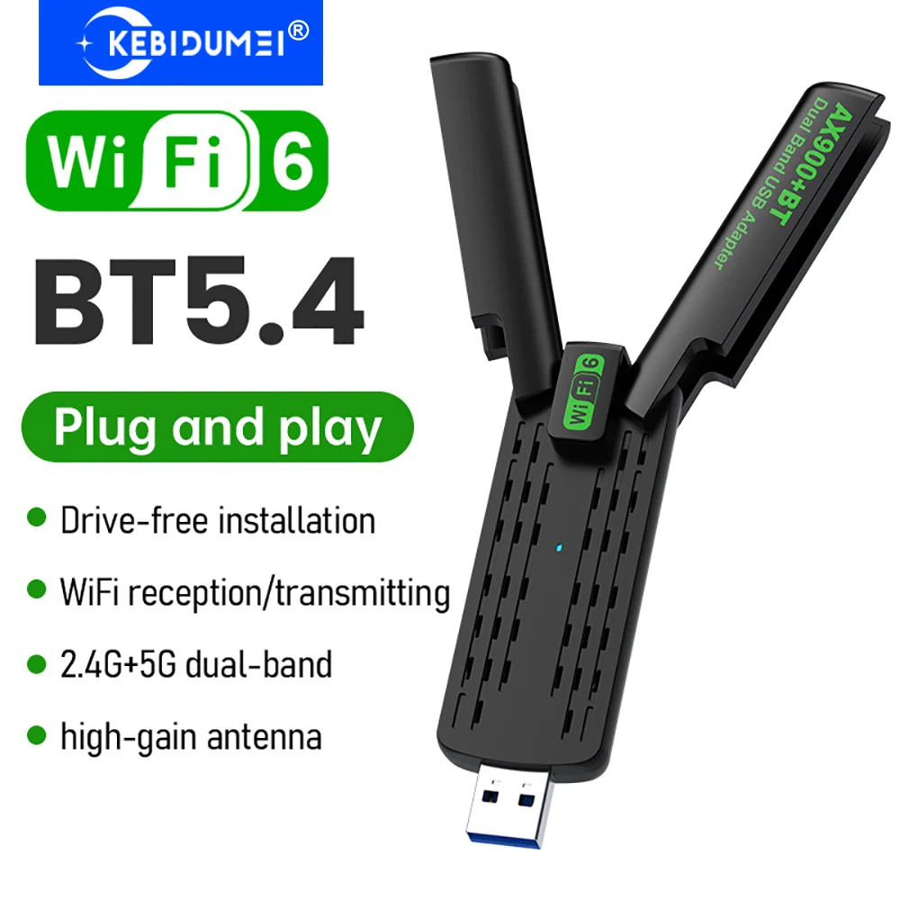 

900 Мбит/с USB WiFi 6 адаптер двухдиапазонный 2,4G/5 ГГц Bluetooth 5.4 беспроводной Wi-Fi приемник USB-ключ сетевая карта для ноутбука Win 10/11