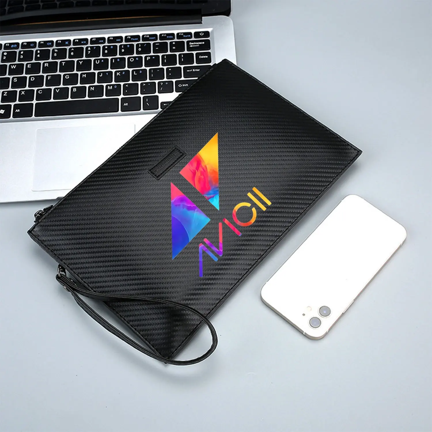 تصميم شعار الموسيقى الملون التجريدي حقيبة يد رجالية أنيقة مطبوعة من البولي يوريثان عصرية وعملية للحمل اليومي #3