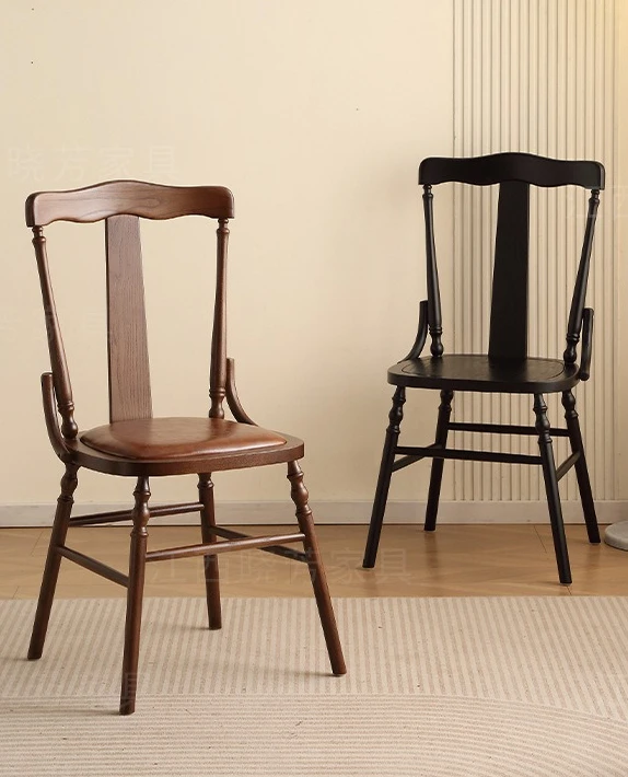

Retro coffee dessert milk tea shop white stubble solid wood chair home backrest dining table and chairs