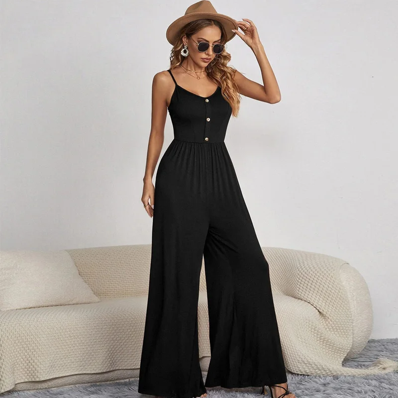 

Women's Summer Jumpsuit New Fashion Jumpsuit Women Elegant Luxury Solid Casual Female Slim Jumpsuits Wid Leg Pants Sets