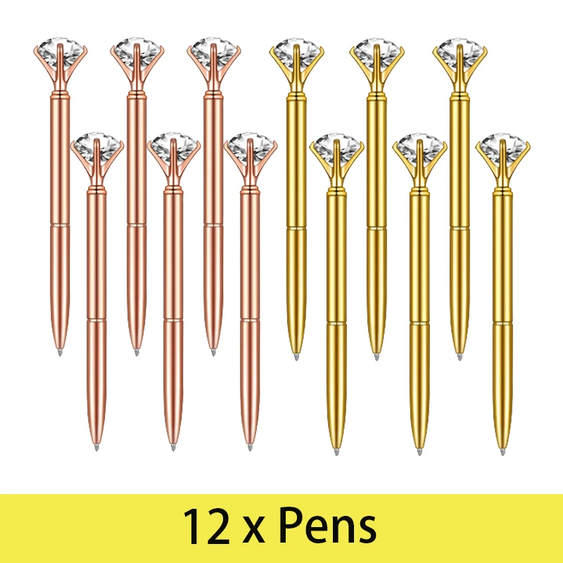 12Pcs Diamond Pen Diamond Ballpoint Pen Black Ink Shiny Pen Crystal Metal Pen Top Diamond Shiny Pens