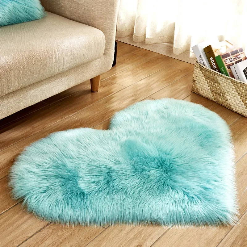 30x40cm Heart Shaped Fluffy Rug Shaggy Faux Wool Carpet Sofa Cushion Living Room Bedroom Decorative Floor Mats