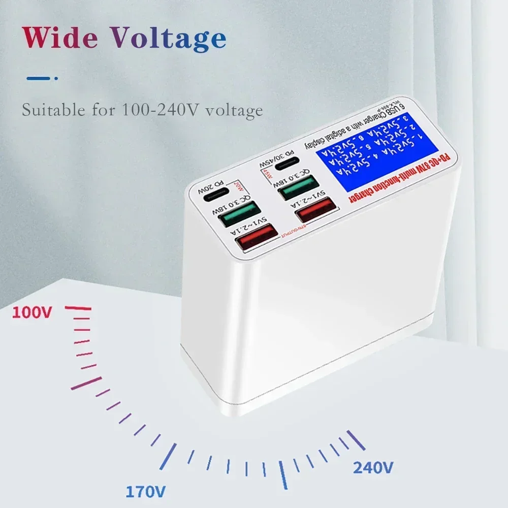 Estação de carregamento rápido inteligente, 6 portas, 40W, 896, 3.0 com display digital LED, adequado para iPhone, iPad, carregamento móvel