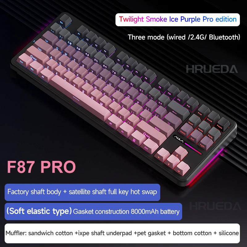 Aula F87 PRO Mechanical Keyboard 3 Mode 2.4G/USB/Bluetooth Tri Mode Wireless Keyboard 87 Key Hotswap RGB PBT Gaming Keyboard