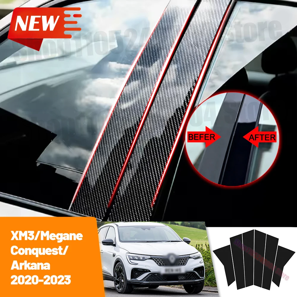 For Renault XM3 Megane Conquest Arkana 2020-2023 Carbon Fiber Window Door Column Deal B C Pillar Post Cover Trim Sticker 2021