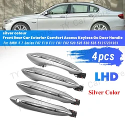 4PCS LHD Exterior Door Handle Comfort Access Keyless Go Front Rear For BMW 5 7 Series F07 F10 F11 520 525 530 535 Silver Color