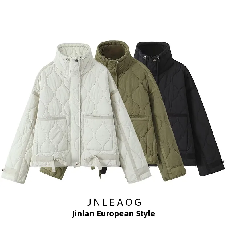 JNLEAOG Autumn New Women's Fashion Tri-Color ZW Series Cotton Jacket Coat Street Style Long Sleeve Zipper round Neck Pure Color