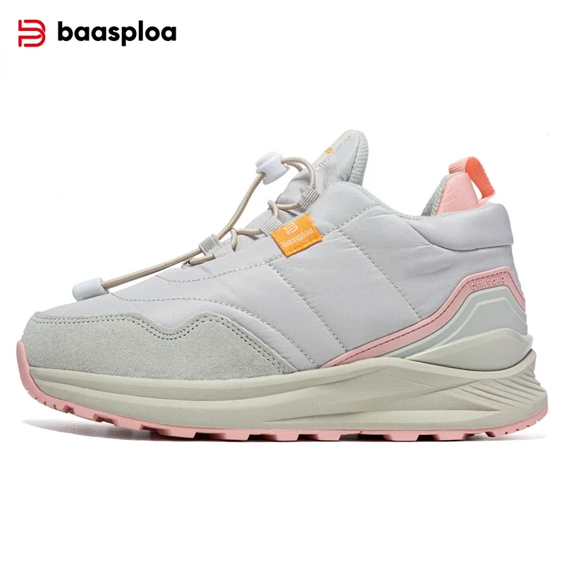 Baasploa Winter Women Snow Boots New Fashion Leather Waterproof Casual Walking Shoes for Women Keep Warm Plush Cotton Shoes