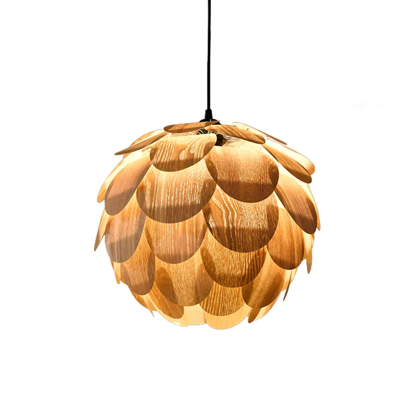 Pineapple Chandelier Wood Veneer Chandelier Hotel  Bar Engineering, Restaurant  Bedroom Living Room Light Creative Light Fixture