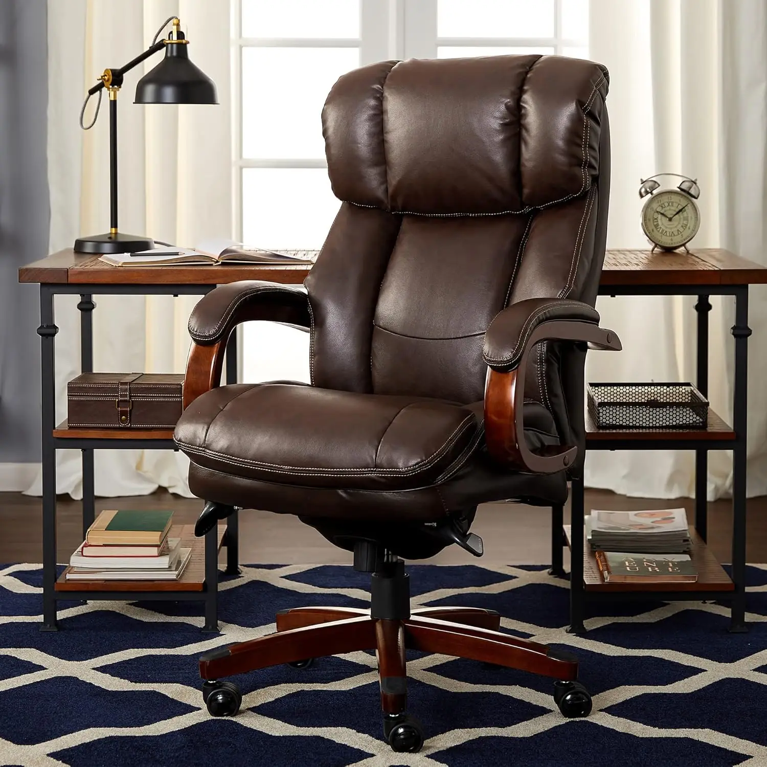 La-Z-Boy Fairmont Big And Tall Executive Office Chair With Memory Foam Cushions, High-Back With Solid Wood Arms And Base,