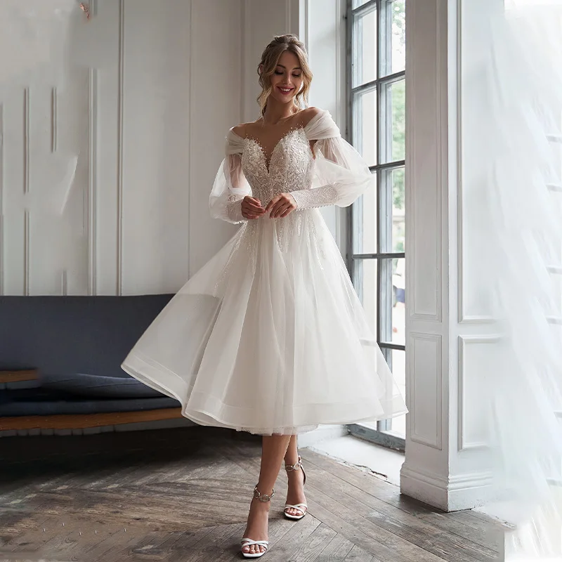 robes-de-mariee-courtes-vintage-en-tulle-a-col-rond-avec-appliques-en-dentelle-manches-bouffantes-detachables-longueur-the-robe-de-mariee