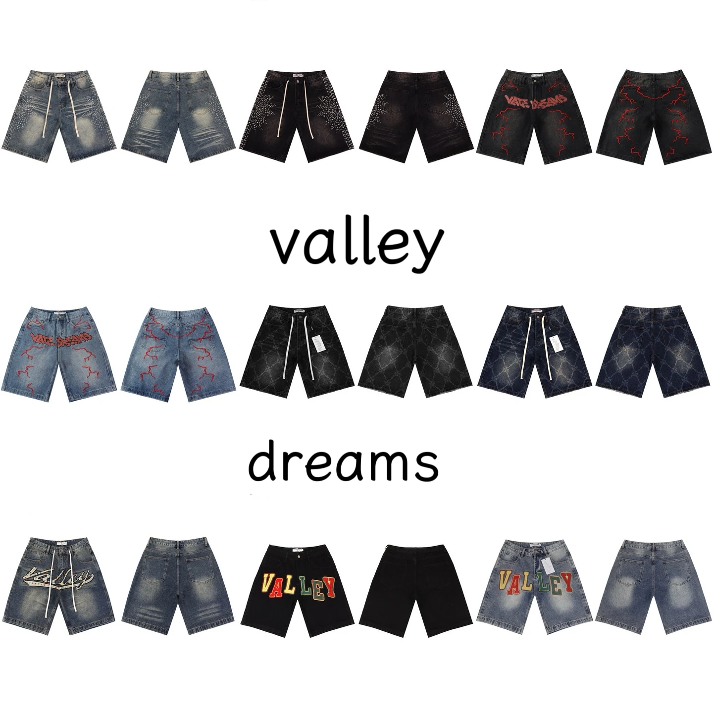 

Новые джинсовые шорты V Valley Drs 2026 года с надписью из страз, свободного кроя, молодежные, летние, модные, со средней посадкой, на молнии